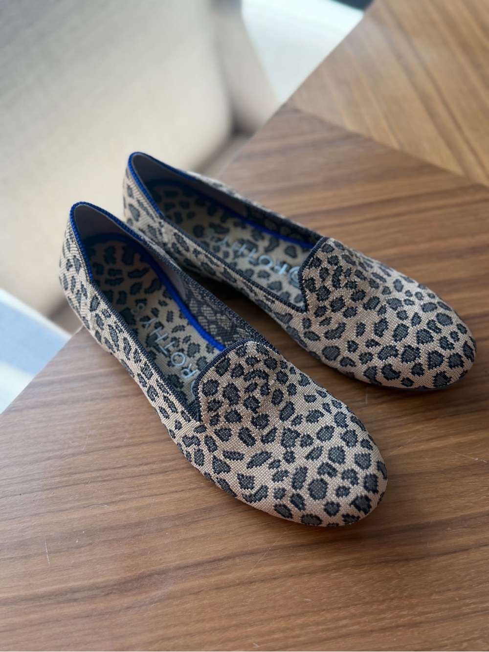 NWT Rothy’s Leopard Print Blue Trim Flats Size 7